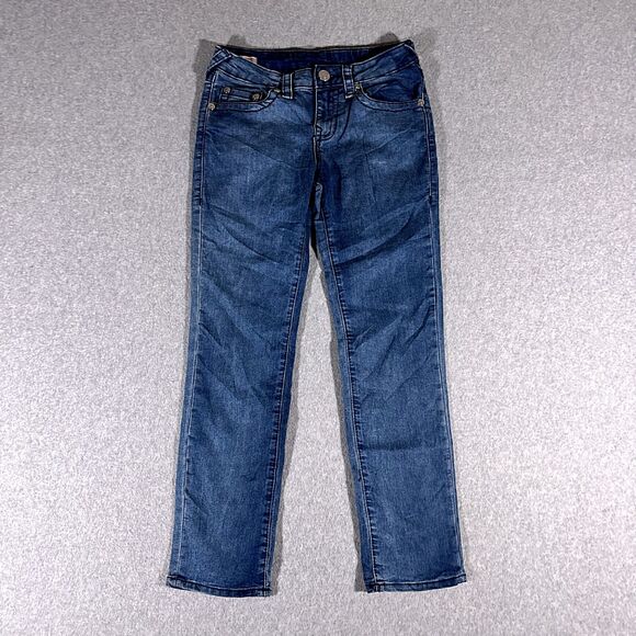 True Religion Geno Girls Jeans Blue Tag Size 10 (27x26) Mid Rise Straigh Stretch - Picture 1 of 13